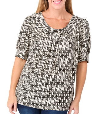 Thumbnail 2: Notations Notations Womens Short Puff Sleeve Geometric Print Top 