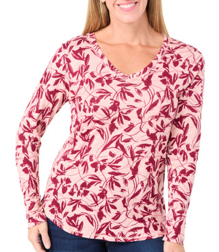 Thumbnail 1: Blue Sol Blue Sol Petite Scrolled Leaves Long Sleeve V-Neck Top 