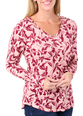 Thumbnail 3: Blue Sol Blue Sol Petite Scrolled Leaves Long Sleeve V-Neck Top 
