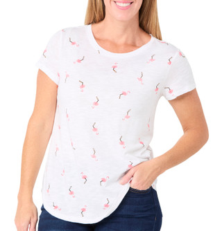 Thumbnail 2: Workshop Workshop Womens Short Sleeve Crew Neck Flamingo Print Top 