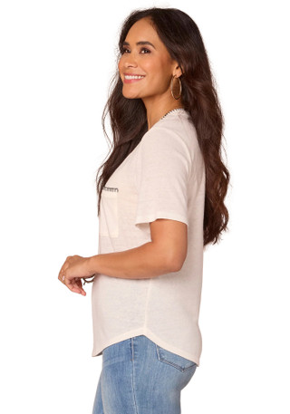 Thumbnail 3: Democracy Democracy Womens Short Sleeve Contrast Blanket Stitch Top 