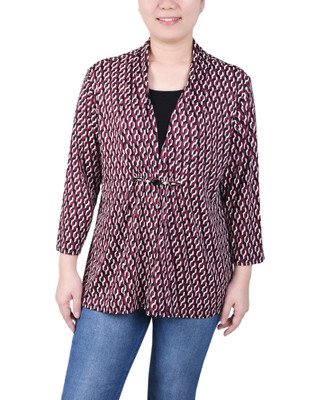 Thumbnail 1: NY COLLECTION NY Collection Petite Puff Print 3/4 Sleeve Two-Fer Top 
