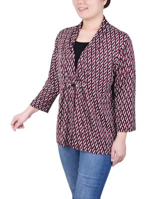 Thumbnail 2: NY COLLECTION NY Collection Petite Puff Print 3/4 Sleeve Two-Fer Top 