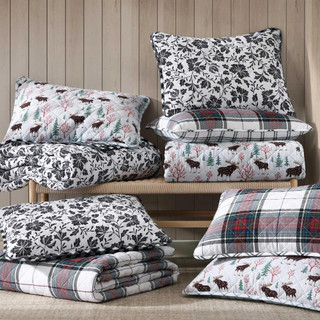 Thumbnail 17: Eddie Bauer Woodblock Reversible Floral Flannel Quilt & Sham Set 