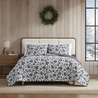 Thumbnail 2: Eddie Bauer Woodblock Reversible Floral Flannel Quilt & Sham Set 