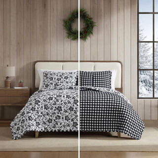 Thumbnail 39: Eddie Bauer Woodblock Reversible Floral Flannel Quilt & Sham Set 
