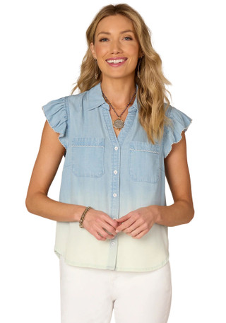 Thumbnail 1: Democracy Democracy Womens Flutter Cap Sleeve Button Down Top 