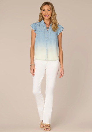 Thumbnail 4: Democracy Democracy Womens Flutter Cap Sleeve Button Down Top 
