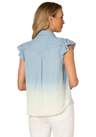 Thumbnail 2: Democracy Democracy Womens Flutter Cap Sleeve Button Down Top 