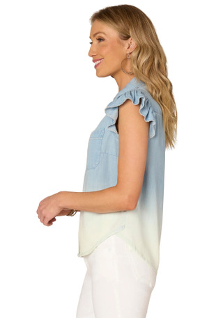 Thumbnail 3: Democracy Democracy Womens Flutter Cap Sleeve Button Down Top 