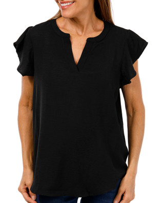 Thumbnail 1: Adrianna Papell Adrianna Papell Womens Short Sleeve Solid Flutter Top 