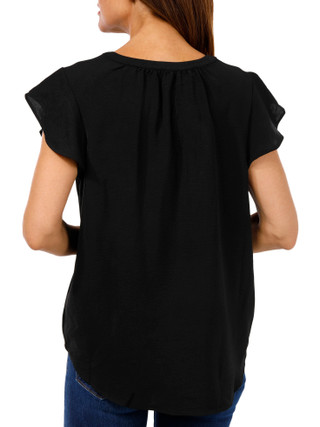 Thumbnail 2: Adrianna Papell Adrianna Papell Womens Short Sleeve Solid Flutter Top 