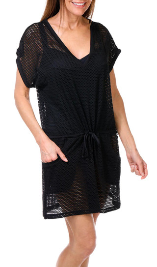 Thumbnail 1: DKNY DKNY Womens Short Sleeve Mesh Drawstring Tunic Coverup 