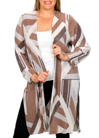 Thumbnail 1: Cyrus Cyrus Plus Geometric Long Sleeve Pleated Side Slits Duster 