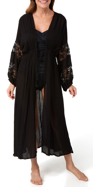 Thumbnail 1: Raviya Raviya Womens Long Sleeve Tie Front Kimono Coverup 