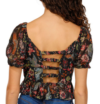 Thumbnail 2: Angie Angie Juniors Puff Short Sleeve Square Neck Floral Crop Top 