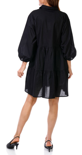 Thumbnail 2: Kaktus Kaktus Womens 3/4 Sleeve Button Front Tiered Short Dress 
