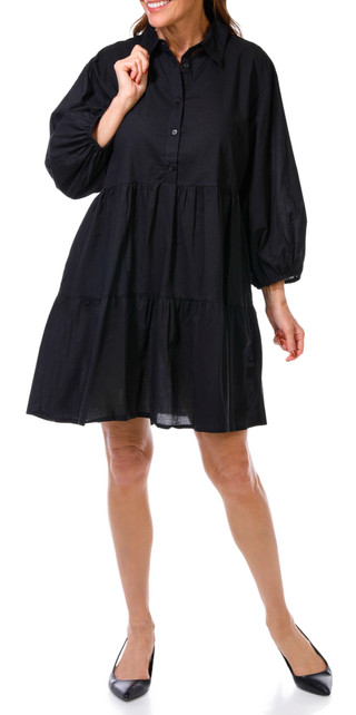 Thumbnail 1: Kaktus Kaktus Womens 3/4 Sleeve Button Front Tiered Short Dress 