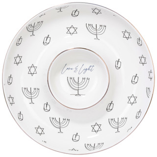 Thumbnail 1: Godinger Godinger 12 in Hanukkah Love & Light Chip & Dip Bowl 