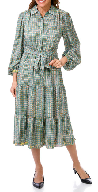Thumbnail 1: MAX STUDIO Max Studio Womens Long Sleeve Button Down Tier Midi Dress 