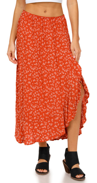 Thumbnail 1: Nostalgia Nostalgia Womens Floral Split Ruffle Midi Skirt 