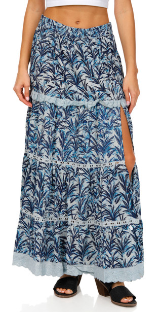 Thumbnail 1: Nostalgia Nostalgia Womens Split Tiered Leaf Print Maxi Skirt 