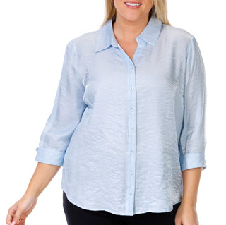 Thumbnail 1: Sara Michelle Sara Michelle Plus 3/4 Sleeve Silky Button Front Top 