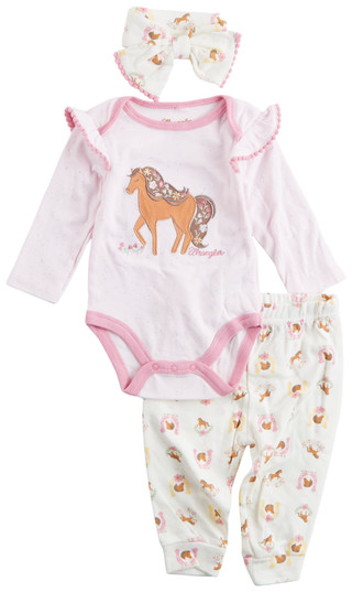 Thumbnail 1: Wrangler Wrangler Baby Girls 3 Pc Pony Bodysuit Set 
