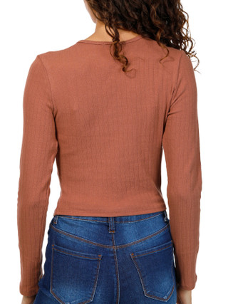 Thumbnail 2: BOZZOLO Bozzolo Juniors Long Sleeve Solid Pointelle Crew Neck Top 