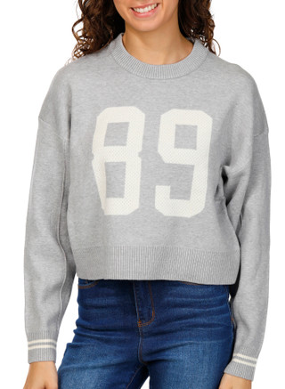 Thumbnail 1: Pink Rose Madden Girl Juniors Long Sleeve 89 Varsity Pullover Sweater 