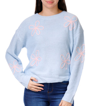 Thumbnail 1: No Comment No Comment Juniors Long Sleeve Flower Pullover Sweater 