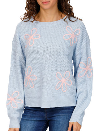 Thumbnail 1: No Comment No Comment Juniors Long Sleeve Flower Pullover Sweater 