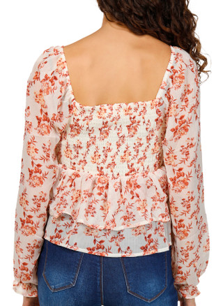 Thumbnail 2: SAY ANYTHING Say Anything Juniors Long Sleeve Smocked Floral Top 