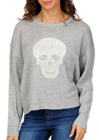 Thumbnail 1: No Comment No Comment Juniors Long Sleeve Skull Pullover Sweater 