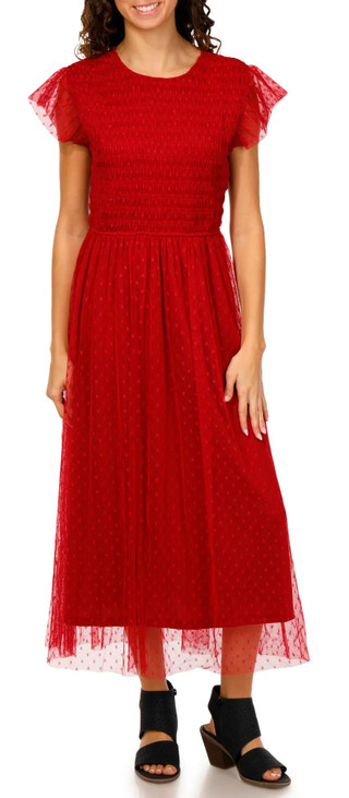 Thumbnail 1: Blu Pepper Blu Pepper Juniors Flutter Short Sleeve Mesh Midi Dress 