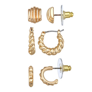 Thumbnail 1: Napier Napier Gold Tone Stud and Hoop Trio Earrings 