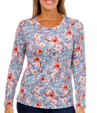 Thumbnail 1: Blue Sol Blue Sol Womens Long Sleeve Floral Print Luxey Top 