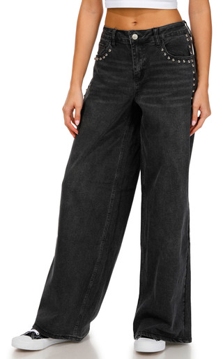 Thumbnail 1: Madden Girl Madden Girl Juniors Studded Wide Leg Jeans 
