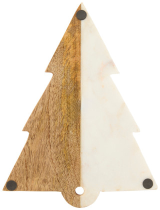 Thumbnail 2: Young's Young's Wood & Marble Christmas Tree Shaped Cutting Board 
