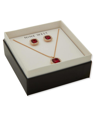 Thumbnail 3: NINE WEST Nine West Boxed Ruby and Gold Stud Earring and Necklace Set 