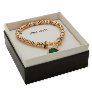Thumbnail 3: NINE WEST Nine West Boxed Emerald and Gold Stretch Bracelet 