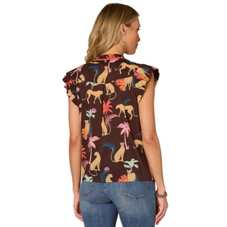 Thumbnail 3: Democracy Democracy Womens Flutter Cap Sleeve Ruffle Split Top 