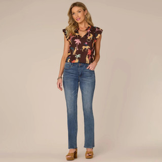 Thumbnail 4: Democracy Democracy Womens Flutter Cap Sleeve Ruffle Split Top 