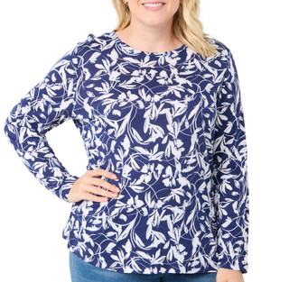 Thumbnail 1: Blue Sol Blue Sol Plus Long Sleeve Leaves Print Luxey Top 