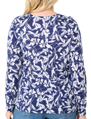 Thumbnail 2: Blue Sol Blue Sol Plus Long Sleeve Leaves Print Luxey Top 