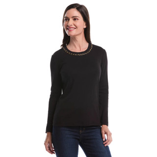 Thumbnail 1: Rafaella Rafaella Womens Long Sleeve Chain Neck Detail Top 