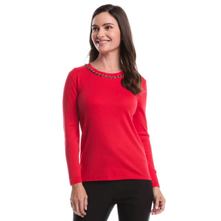 Thumbnail 2: Rafaella Rafaella Womens Long Sleeve Chain Neck Detail Top 