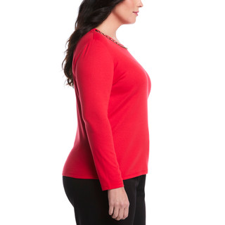Thumbnail 4: Rafaella Rafaella Plus Long Sleeve Chain Neck Detail Top 