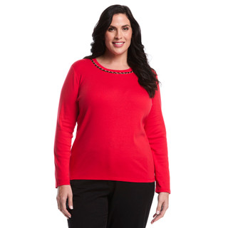 Thumbnail 2: Rafaella Rafaella Plus Long Sleeve Chain Neck Detail Top 