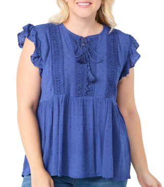 Thumbnail 1: LIV LOS ANGELES Liv Los Angeles Plus Short Sleeve Flutter Tie Neck Top 